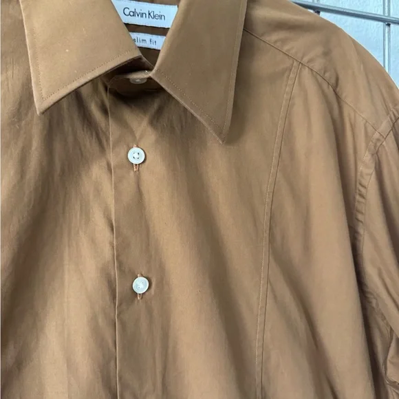 CALVIN KLEIN Brown Slim Fit Dress Shirt - Picture 3 of 7